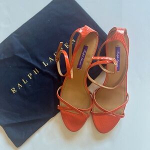 Ralph Lauren Purple Label Orange Ankle Strap Sandals, New